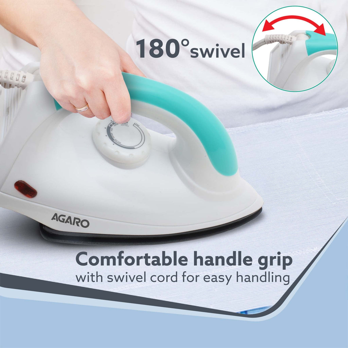 Grand Electric Dry Iron, 1000W, Non- Stick Coated Sole Plate, Fast Heating, Removes Wrinkle, Creases, Green & White