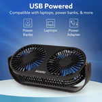 Signify USB Desk Twin Fan, Portable Dual Table Cooling Fan with 5 Blades & 3 Speed Option, USB Powered, Dual Mode, Ultra Quiet, Aromatherapy, Rotatable Table Desk Fan for Home, Office, Black