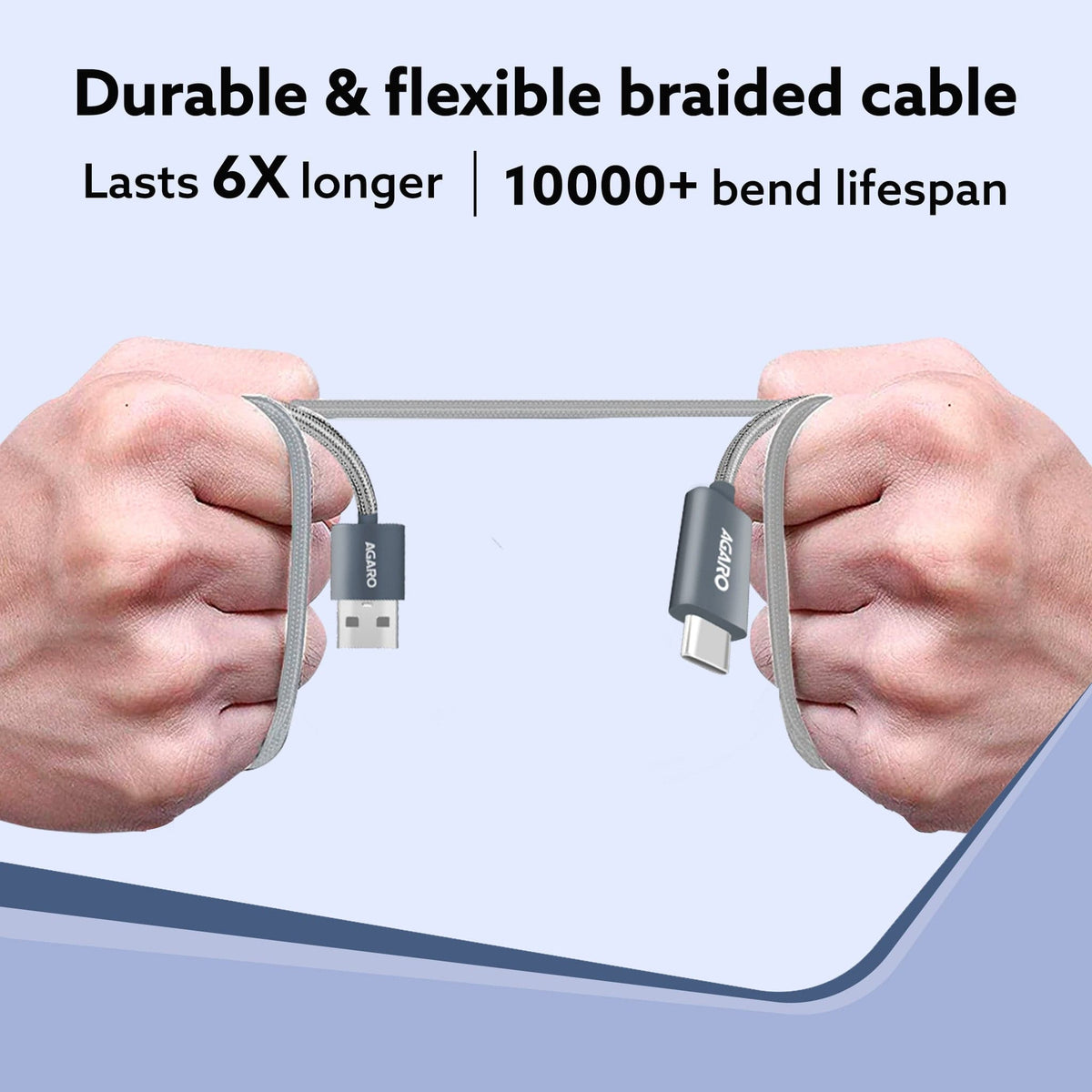 USB-A to Type C Cable, Nylon Braided Cable, 65W, 6A Fast Charging, Compatible with All Type C Devices Including Smartphones, Tablets, etc, PD Technology, 1 M (3.2Ft), 480 Mbps Data Transmission