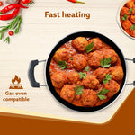 Elite Hard Anodised Kadhai With Glass Lid, 2.5L Capacity, 24 cm Diameter, Gas Oven Compatible, Riveted handle, 3mm thick plate, Cooking, Frying, Serving, Black