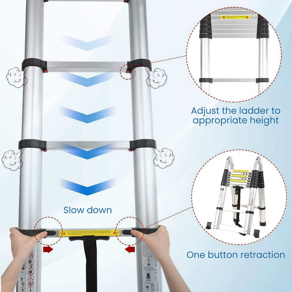 5.0m (16.5 ft) Aluminium Telescopic Ladder, 8x2 Steps Foldable Ladder, EN131 Certified, A Type Ladder, Lightweight, Collapsible, Max Load up to 150 Kgs, 5 Meters, 16.5 ft Silver