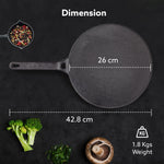 Royal Pre Seasoned Cast Iron Tawa, 26 CM Diameter, No Chemical Coating, Long Rigid Handle, Fast Heating, Heavy Weight, Gas Oven Compatible, Roti, Chapathi, Paratha, Omlette Maker,Black
