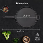 Royal Pre Seasoned Cast Iron Tawa, 28 Cm Diameter, No Chemical Coating, Long Rigid Handle, Fast Heating, Heavy Weight, Gas & Induction Oven Compatible, Roti, Omlette Maker, Black