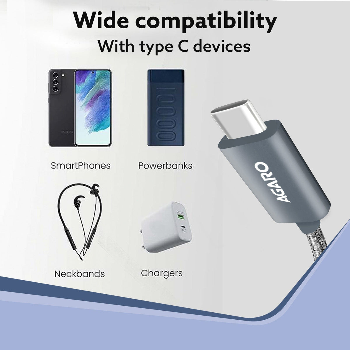 USB-A to Type C Cable, Unbreakable Braided Cable, 3A Fast Charging, Compatible with All Type C Devices Including Smartphones, Tablets, PD Technology, 1.5 M (4.9Ft), 480 Mbps Data Transmission
