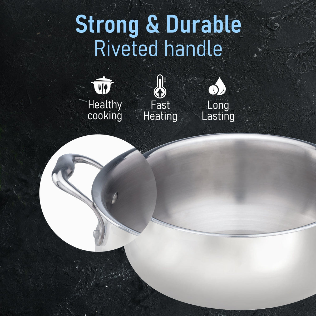 Regency Triply Stainless Steel Saucepot 3.5 Liter with Glass Lid, 2.5 mm Thick Body, Induction & Gas Compatible, Rivetted Handle