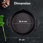 Royal Pre Seasoned Cast Iron Deep Fry Pan,25 cm Diameter,1.8L Capacity,No Chemical Coating,Rigid Handles,Fast Heating,Heavy Weight,Gas Oven & Induction Compatible,Frying,Deep Frying,Black