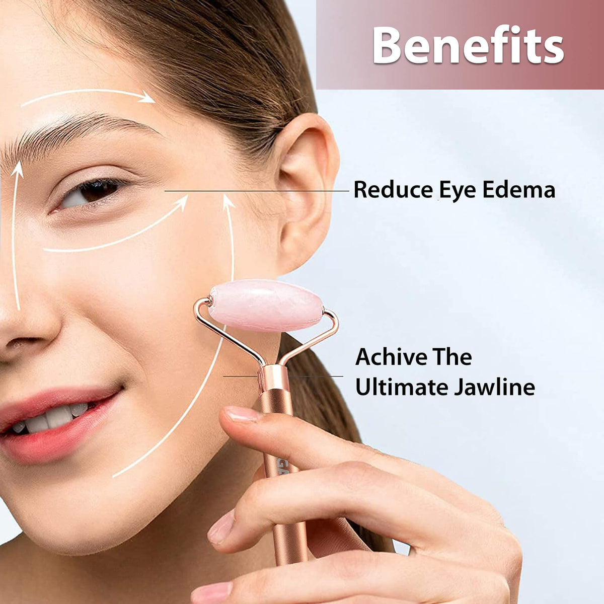 3-In-1 Electric Rose Quartz Face Roller, Facial Roller Kit for Face, Eye, Neck, Anti-Aging Facial Massager for Anti-Wrinkles, Skin Firming and Lifting, (Rose Gold)