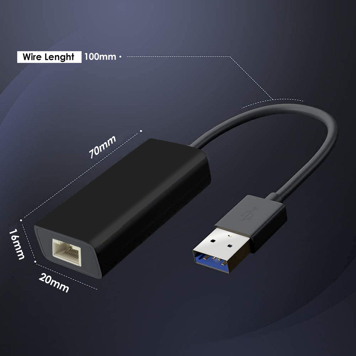 USB Ethernet Adapter, USB 3.0 to 10/100/1000 Gigabit Ethernet LAN Network Adapter, Plug & Play, Ethernet Compatible with Nintendo Switch MacBook Surface Pro Laptop PC Black