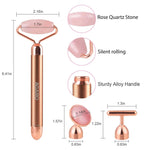 3-In-1 Electric Rose Quartz Face Roller, Facial Roller Kit for Face, Eye, Neck, Anti-Aging Facial Massager for Anti-Wrinkles, Skin Firming and Lifting, (Rose Gold)