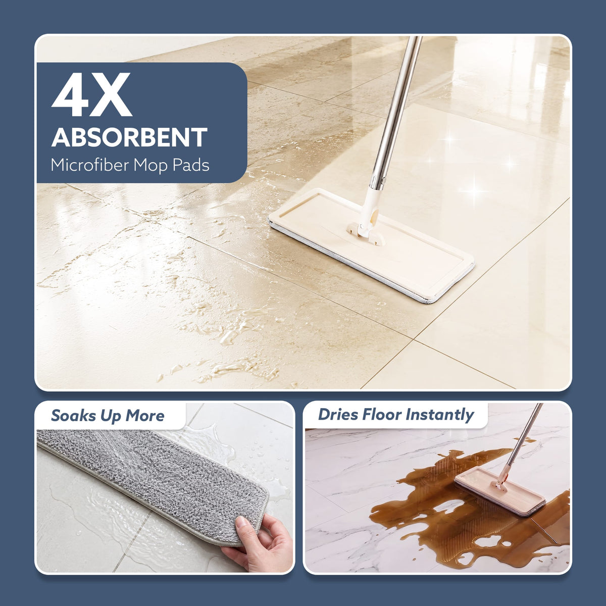 Flat Mop and Bucket Set | 360° Rotating Microfiber Flat Mop for Floor Cleaning | Hands-Free Squeeze & Wash Mop System with Bucket for Home Cleaning
