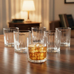 Elegant Whiskey Glass, Set of 6, 325ML, Vertical Stripe Cut Design, Crystal Clear Tumbler Set, Home, Bar Drinking Glass Set for Scotch, Whisky, Bourbon, Liquor, Wine, Cocktail Drinks, Gifting