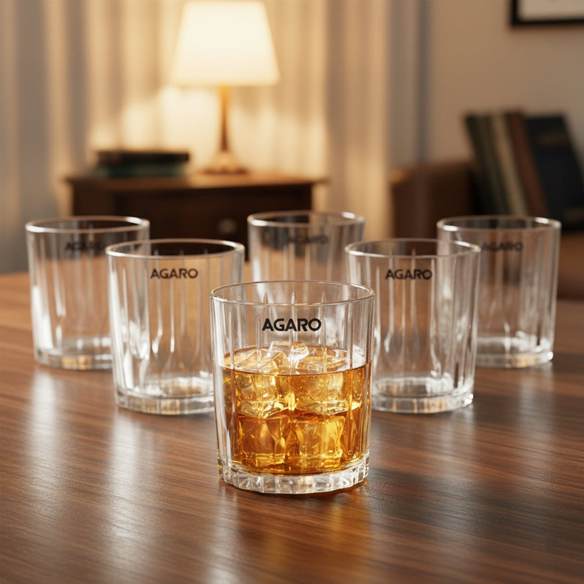 Elegant Whiskey Glass, Set of 6, 325ML, Vertical Stripe Cut Design, Crystal Clear Tumbler Set, Home, Bar Drinking Glass Set for Scotch, Whisky, Bourbon, Liquor, Wine, Cocktail Drinks, Gifting