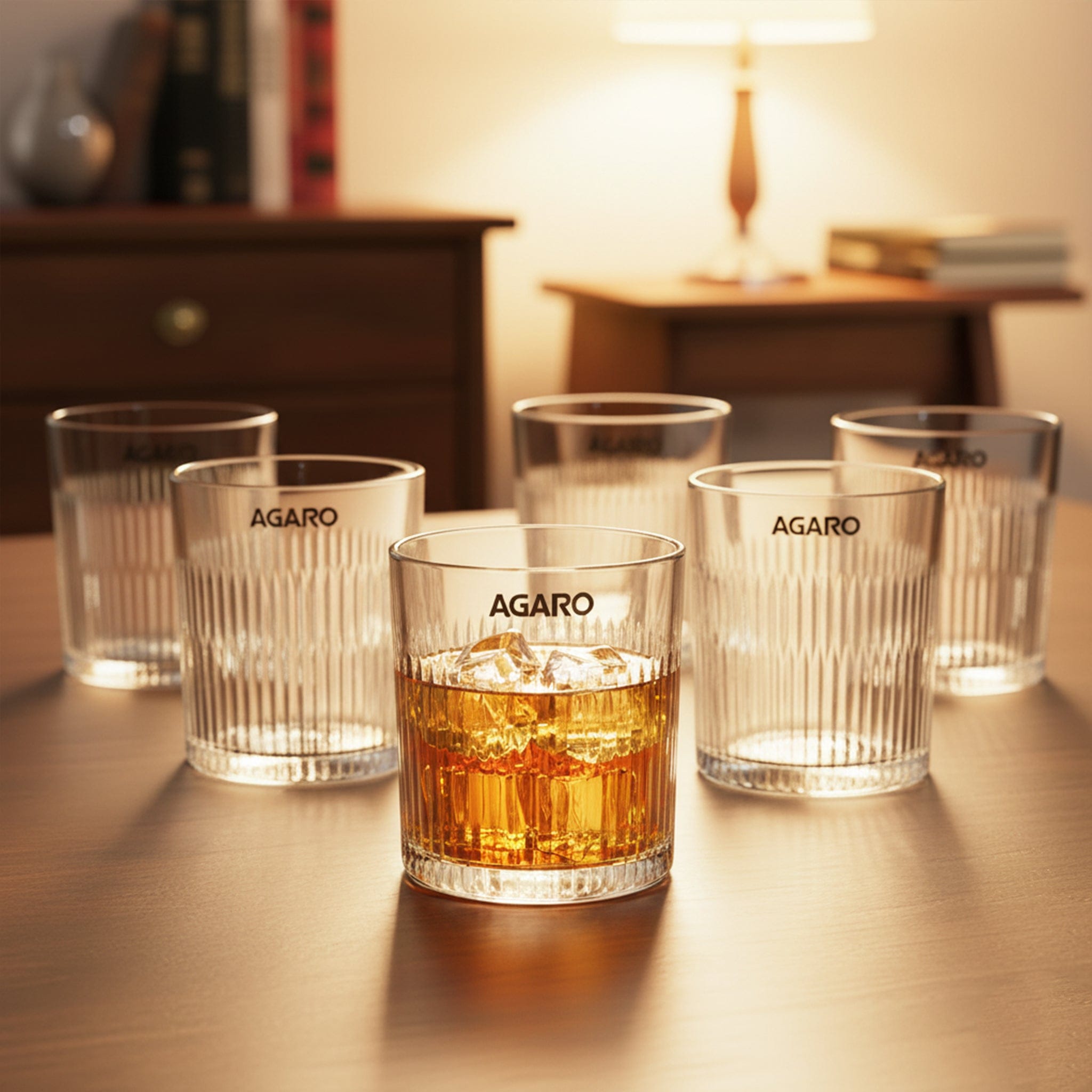 Elegant Whiskey Glass, Set of 6, 325ML, Vertical Stripe Cut Design, Crystal Clear Tumbler Set, Home, Bar Drinking Glass Set for Scotch, Whisky, Bourbon, Liquor, Wine, Cocktail Drinks, Gifting