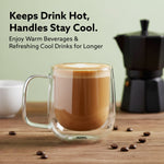 Elite Double Wall Glass Cups, 260 Ml, Insulated Tea & Coffee Cups, Hot & Cold Drinks, Coffee, Tea, Milk, Cappuccino, Juice, Microwave Safe, Stylish Espresso Chocolate Beverage, Pack of 2