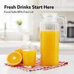 Elegant Glass Jug with Lid, 1.1L, Multipurpose Jug, Easy Pour Spout & Strong Handle, Transparent Beverage Carafe for Home, Office, Pitcher for Serve Water, Milk, Juice, Beverage, Lassi, Cocktail