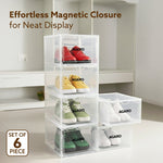 Stackable Shoe Storage Box Organizer | Heavy Duty, Transparent, Plastic Sneaker Crates Container with Magnetic Door |Space Saving|Organizer for Men & Women| Fits up to Size UK 12