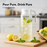 Elegant Glass Jug with Lid, 1.1L, Multipurpose Jug, Easy Pour Spout & Strong Handle, Transparent Beverage Carafe for Home, Office, Pitcher for Serve Water, Milk, Juice, Beverage, Lassi, Cocktail