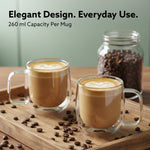 Elite Double Wall Glass Cups, 260 Ml, Insulated Tea & Coffee Cups, Hot & Cold Drinks, Coffee, Tea, Milk, Cappuccino, Juice, Microwave Safe, Stylish Espresso Chocolate Beverage, Pack of 2