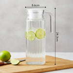 Elegant Glass Jug with Lid, 1.1L, Multipurpose Jug, Easy Pour Spout & Strong Handle, Transparent Beverage Carafe for Home, Office, Pitcher for Serve Water, Milk, Juice, Beverage, Lassi, Cocktail