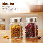 Elegant Cube Jar 310 ml, Square Shaped, Transparent Lid With Steel Finish, Storage Glass Container, Transparent, Kitchen Organiser, Multipurpose Jar, Pack of 6