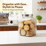 Elegant Glass Jar 3500 ml, Round Shaped, Steel Lid, Storage Glass Container, Transparent, Kitchen Organiser, Multipurpose Jar
