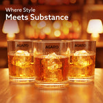 Elegant Whiskey Glass, Set of 6, 325ML, Vertical Stripe Cut Design, Crystal Clear Tumbler Set, Home, Bar Drinking Glass Set for Scotch, Whisky, Bourbon, Liquor, Wine, Cocktail Drinks, Gifting