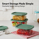 Elite Borosilicate Glass Container 6 Pcs Set, Fridge Stackable Storage Organizer, 310ml x2, 520ml x2, 750ml, 1200ml, Microwave Safe, BPA Free Kitchen Boxes, Store Cooked Food, Fruits, Snacks