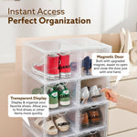 Stackable Shoe Storage Box Organizer | Heavy Duty, Transparent, Plastic Sneaker Crates Container with Magnetic Door |Space Saving|Organizer for Men & Women| Fits up to Size UK 12