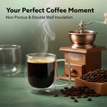 Elite Double Wall Glass Cups, 260 Ml, Insulated Tea & Coffee Cups, Hot & Cold Drinks, Coffee, Tea, Milk, Cappuccino, Juice, Microwave Safe, Stylish Espresso Chocolate Beverage, Pack of 2