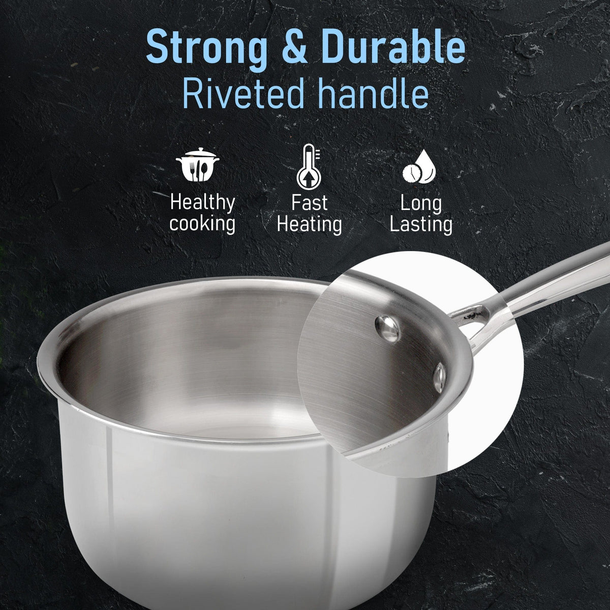 Regency Triply Steel Saucepan With Lid 14 cm, Triple Layered Stainless Steel Body,  1.25L Capacity, 2.5mm Thick Body, Sturdy Handle, Induction & Gas Compatible, Tea, Chai Pan