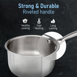Regency Triply Steel Saucepan With Lid 18 cm, Triple Layered Stainless Steel Body,  2.25L Capacity, 2.5mm Thick Body, Sturdy Handle, Induction & Gas Compatible, Tea, Chai Pan