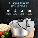 Regency Triply Tope 3.5L with Stainless Steel Lid, 2.5mm Thick Body, Rivetted Handle, Induction & Gas Compatible, Patila, Bhagona, Tapeli, 3 Layered Kitchen Induction Cookware, 20 Cm, Silver