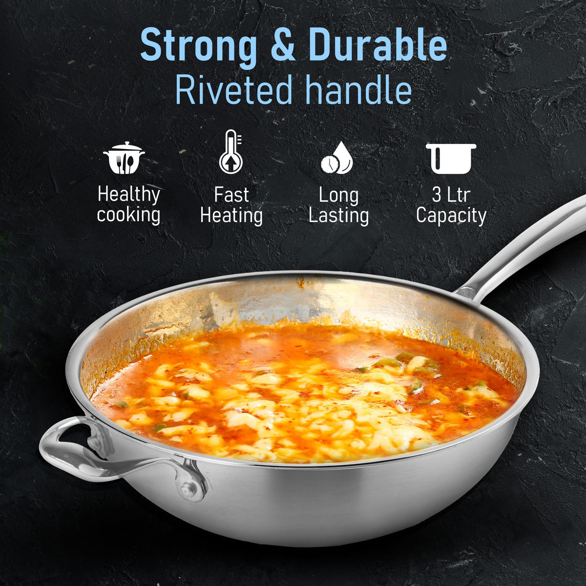 Stainless Steel Regency Triply Wok 26CM, 3.0L