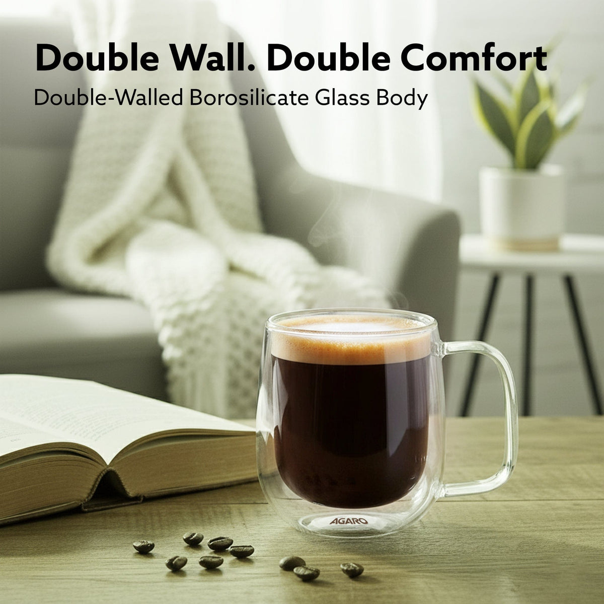 Elite Double Wall Glass Cups, 260 Ml, Insulated Tea & Coffee Cups, Hot & Cold Drinks, Coffee, Tea, Milk, Cappuccino, Juice, Microwave Safe, Stylish Espresso Chocolate Beverage, Pack of 2