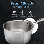 Regency Triply Steel Saucepan With Lid 14 cm, Triple Layered Stainless Steel Body,  1.25L Capacity, 2.5mm Thick Body, Sturdy Handle, Induction & Gas Compatible, Tea, Chai Pan