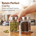 Elegant Cube Jar 310 ml, Square Shaped, Transparent Lid With Steel Finish, Storage Glass Container, Transparent, Kitchen Organiser, Multipurpose Jar, Pack of 6