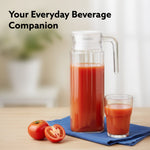 Elegant Glass Jug with Lid, 1.1L, Multipurpose Jug, Easy Pour Spout & Strong Handle, Transparent Beverage Carafe for Home, Office, Pitcher for Serve Water, Milk, Juice, Beverage, Lassi, Cocktail