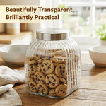 Elegant Glass Jar 3500 ml, Round Shaped, Steel Lid, Storage Glass Container, Transparent, Kitchen Organiser, Multipurpose Jar