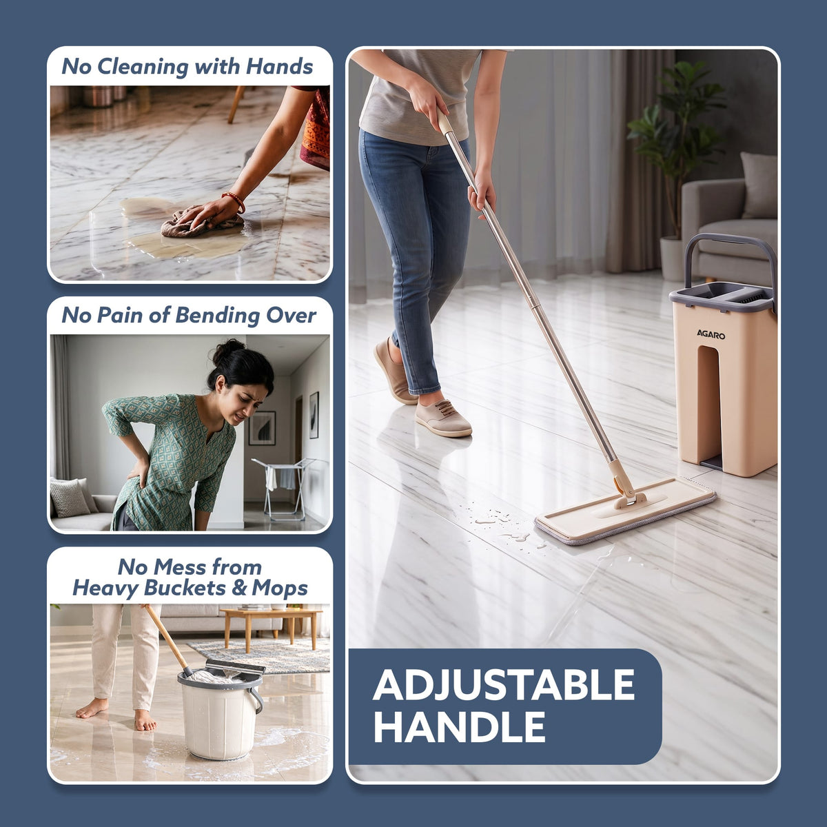 Flat Mop and Bucket Set | 360° Rotating Microfiber Flat Mop for Floor Cleaning | Hands-Free Squeeze & Wash Mop System with Bucket for Home Cleaning