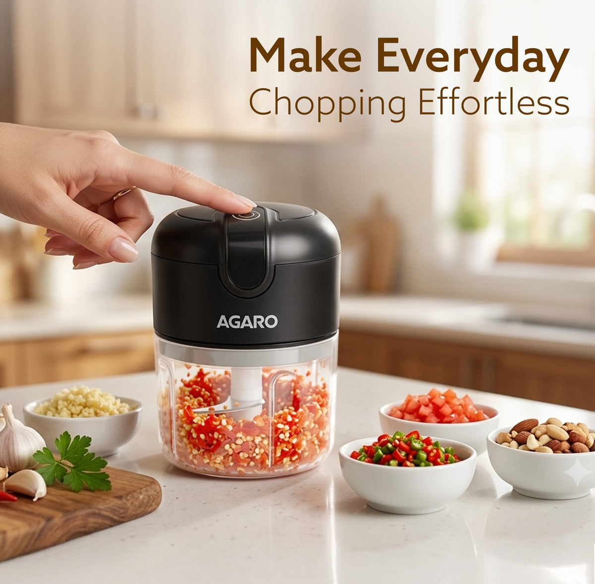 Elite Rechargeable Mini Electric Chopper, Food Grade Bowl, Stainless Steel Blades, Rechargeable, One Touch Operation, for Chopping Garlic, Ginger, Onion, Vegetable, Nuts, 250 Ml, Black