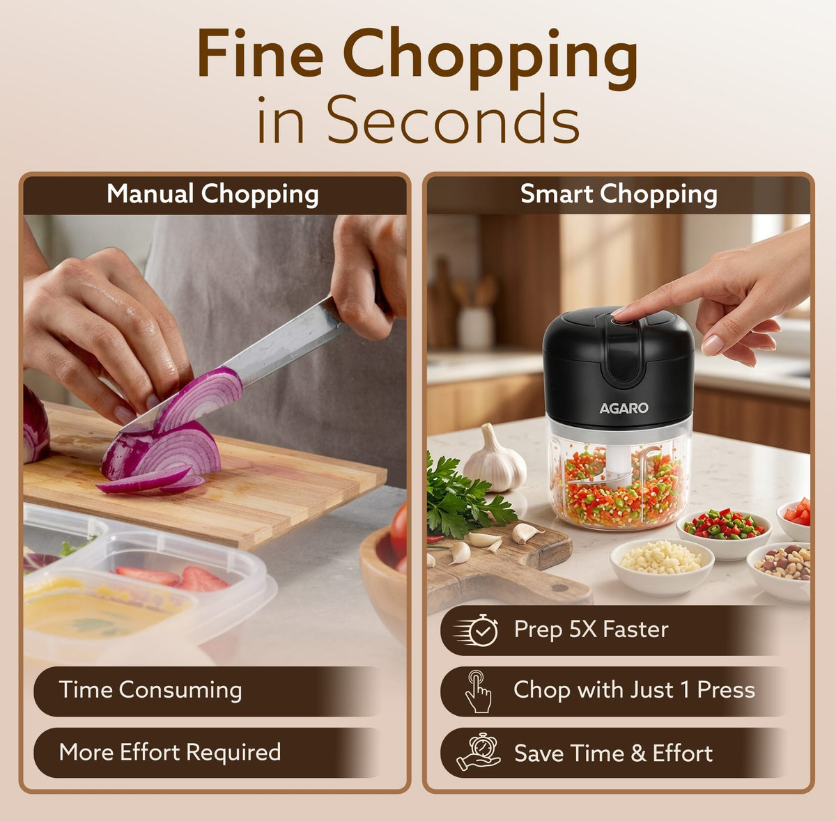 Elite Rechargeable Mini Electric Chopper, Food Grade Bowl, Stainless Steel Blades, Rechargeable, One Touch Operation, for Chopping Garlic, Ginger, Onion, Vegetable, Nuts, 250 Ml, Black