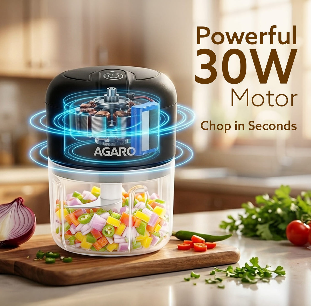 Elite Rechargeable Mini Electric Chopper, Food Grade Bowl, Stainless Steel Blades, Rechargeable, One Touch Operation, for Chopping Garlic, Ginger, Onion, Vegetable, Nuts, 250 Ml, Black