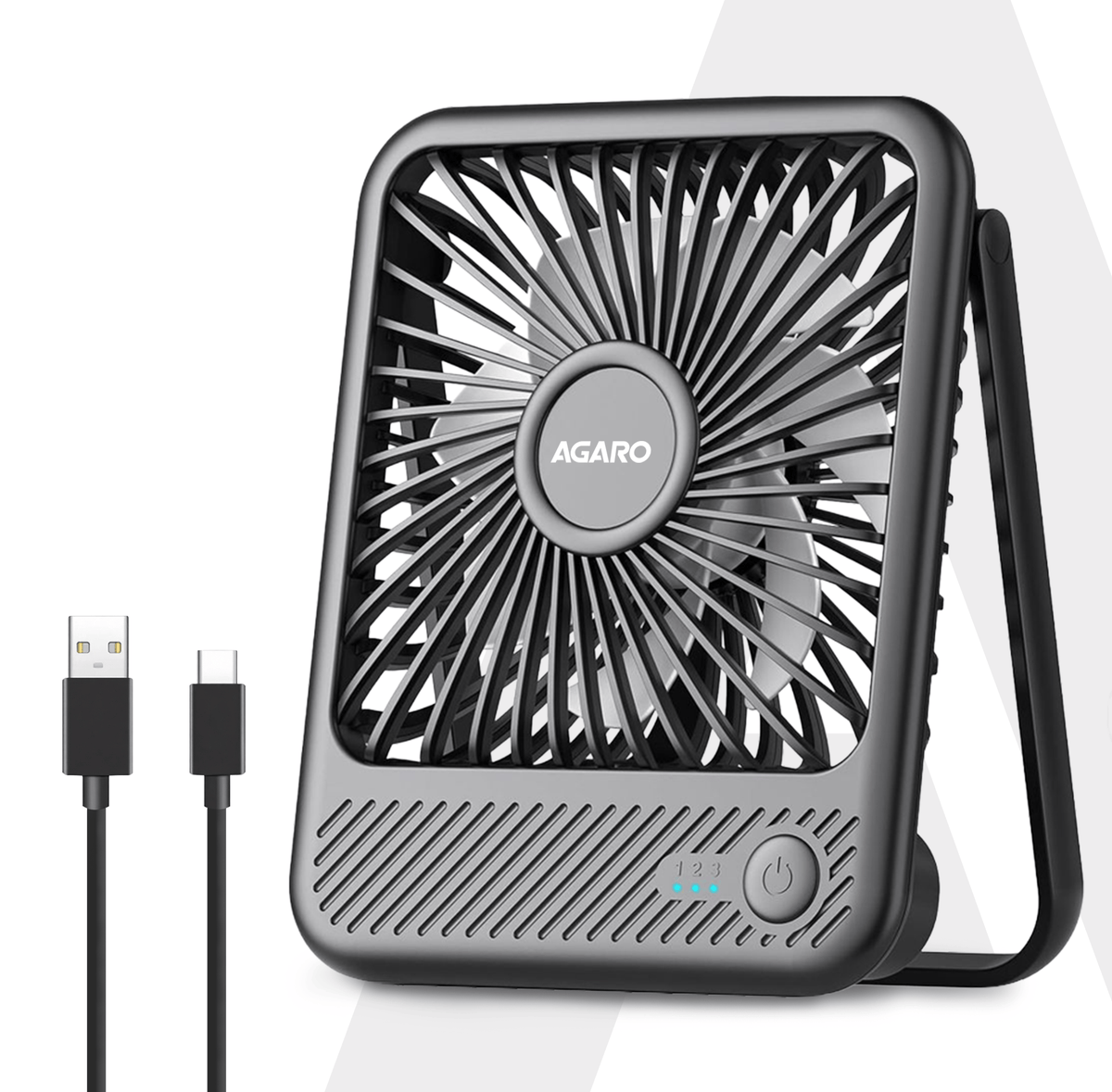 Primo Rechargeable Portable Desk Fan, Mini Fan with USB Type-C, 3 Speeds, Foldable Adjustable Stand, Long-Lasting Battery, Quiet Personal Cooling for Home, Office & Travel