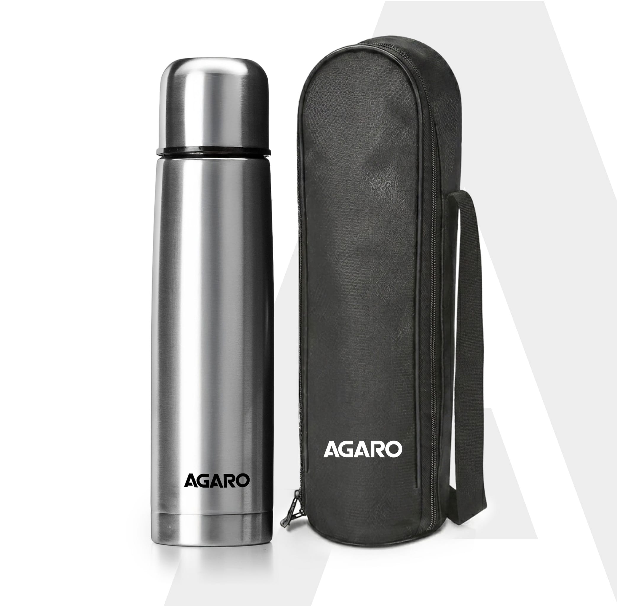 Delite Stainless Steel Flask with Bag, 500ml, Up to 24 Hrs Hot & Cold, ISI Certified, Triple Vacuum Insulated, Leak Proof, Flip Lid Closure, BPA & Rust Free, for Travel, Office & Outdoor Use