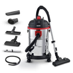 Ace Wet & Dry Vacuum Cleaner, 1600 Watts, 21.5 Kpa Suction Power, 30 Litres Tank Capacity, Home Use, Blower Function, Washable 3L Dust Bag, Stainless Steel Body (Black/Red/Steel)