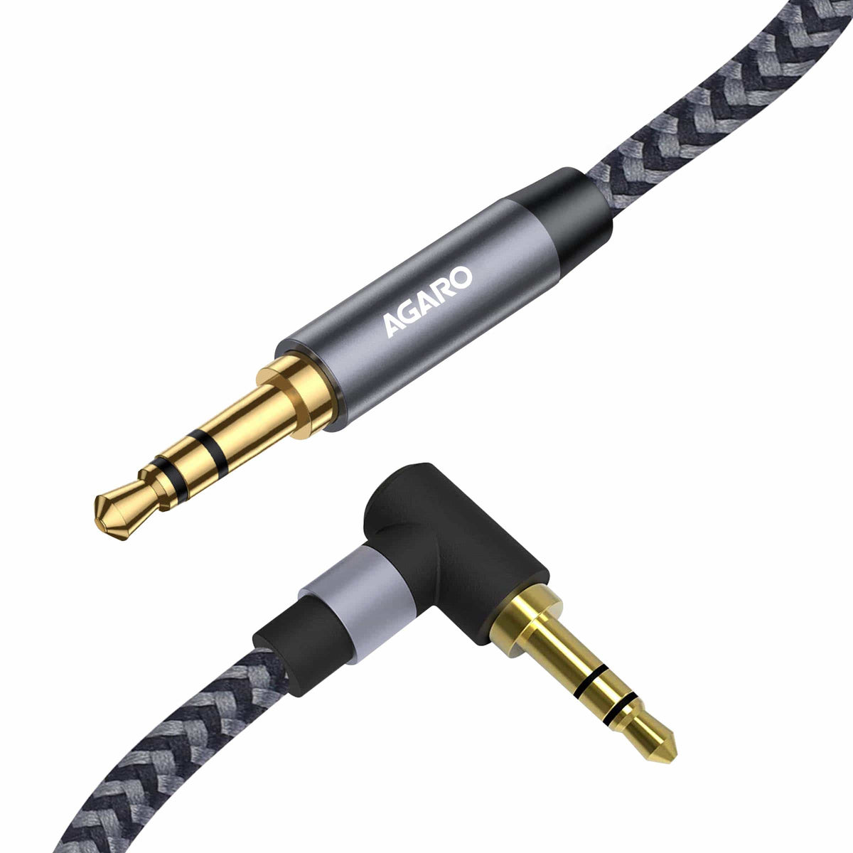 3.5mm Audio Cable Stereo Aux 90 Degree Right Angle Aux Cable 24K Gold Plated Male to Male Hi-Fi Sound for Car, Home Stereos, Speakers & More 1M/ 100CM/ 3.2 Ft, Silver & Black