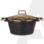 Imperial Granite Non Stick Casserole with Glass Lid, 4L/24cm, Cast Aluminium Body, Stew Pot, Biriyani Pot,  Sauce Pot, Gas & Induction Compatible, Dark Grey