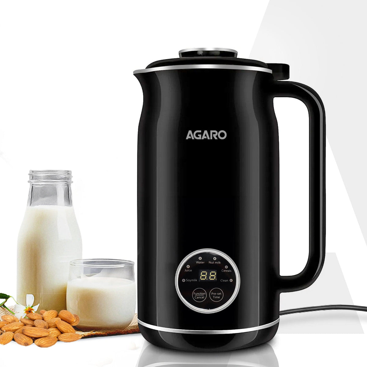 Regency Automatic Nut Milk Maker, Vegan Milk Machine, Make Vegan Milk From Nuts, Almonds, Soya, Oats etc, Boil Water, Juice, Cereals, Stainless Steel Body, 600ml, Black