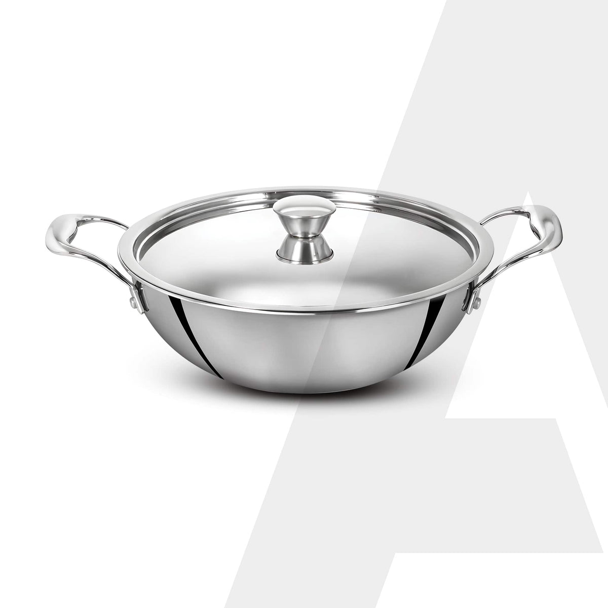 Regency 28 cm Triply Stainless Steel Kadai with Lid, 4L