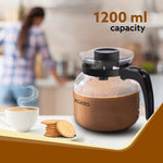 Elite Glass Carafe With Strainer Lid, 1200ml, Glass Kettle, Borosilicate Glass, Microwave Safe, Low Flame Proof, Transparent